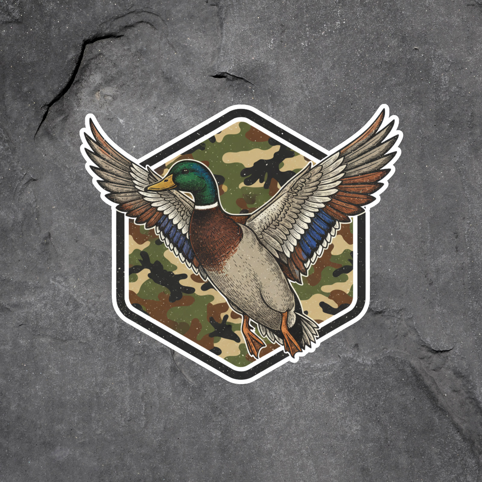 Mallard Duck Camo sticker vinyl decal flying duck hunting waterfowl
