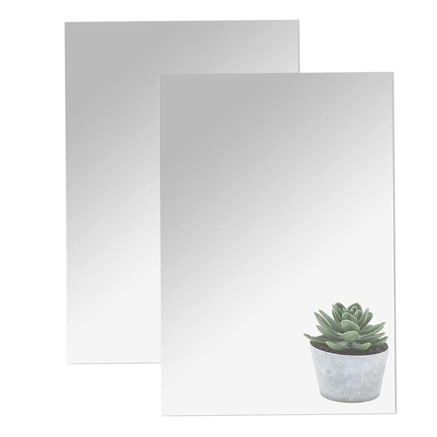 Flexible Acrylic Mirror Sheets 16"x12" – Self-Adhesive Wall Decor Tiles (2pcs)