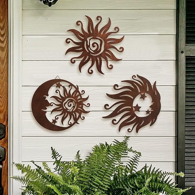 Limygus Sun silhouette wall hanging, wrought iron sun wall sculpture