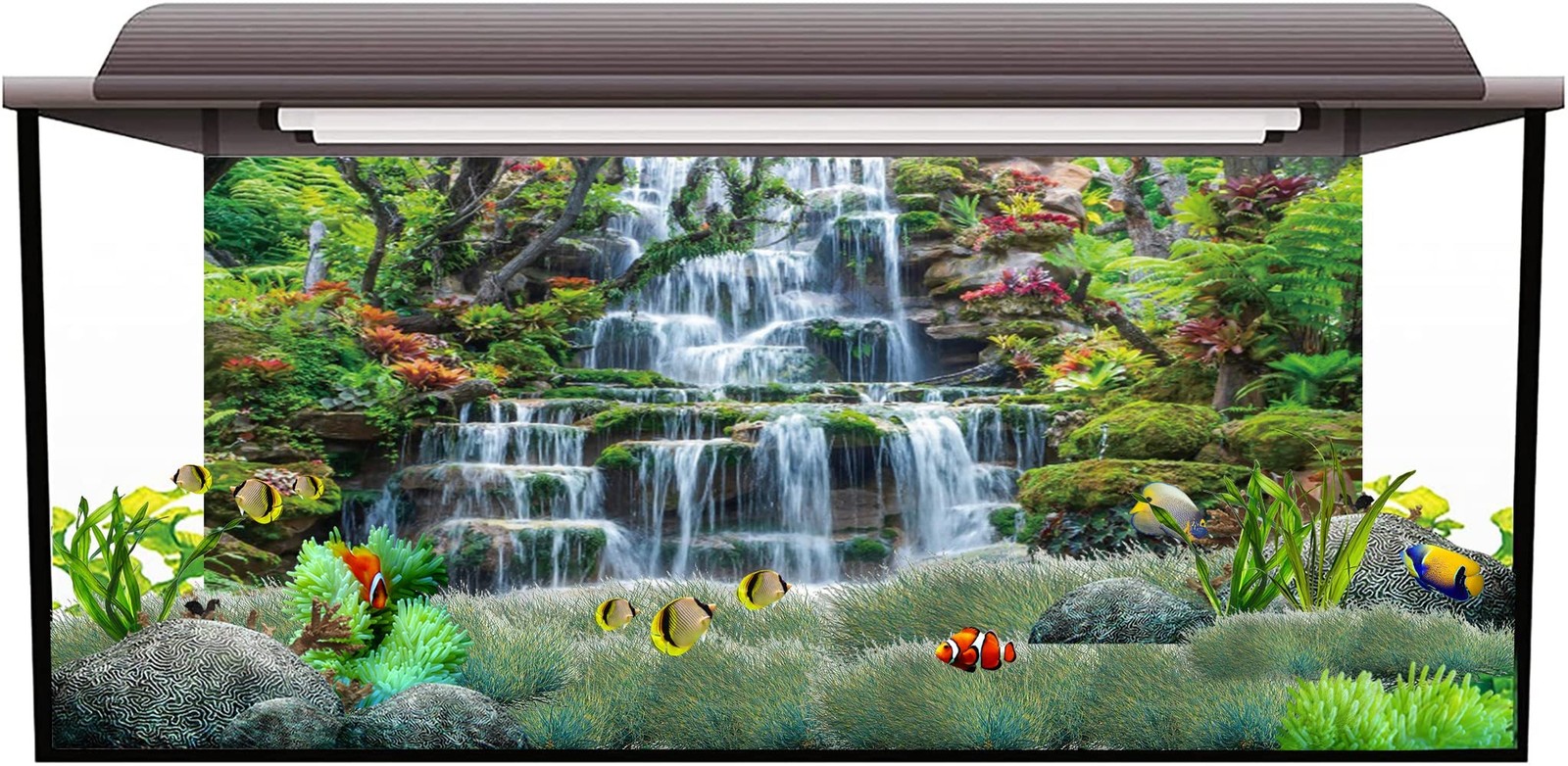 AWERT 24×16 inches Waterfall Aquarium Background Forest Park Green Tropical P…