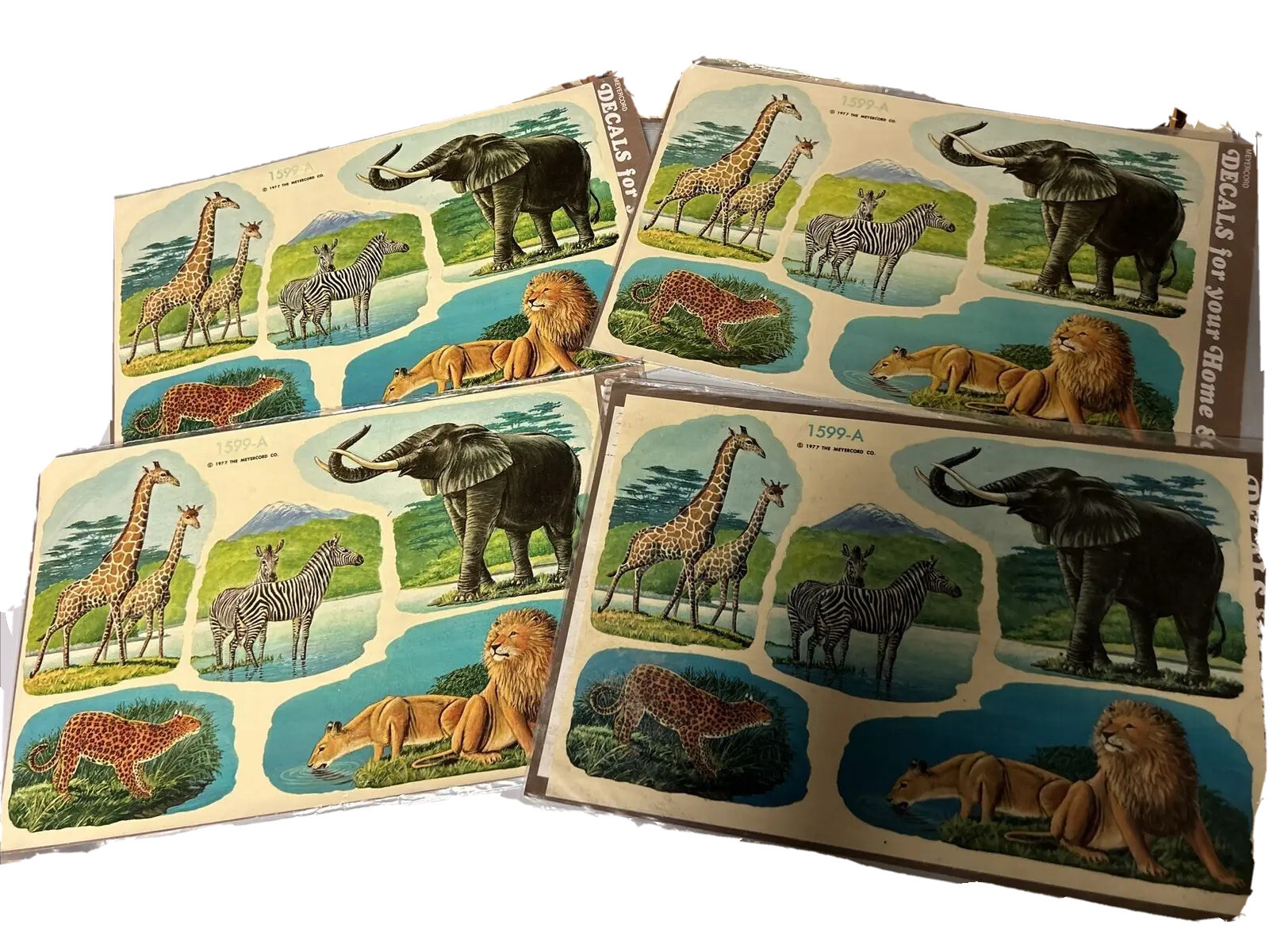 Vintage Meyercord Decals Safari Animals Retro Decor Zebra Giraffe Elephant Zoo