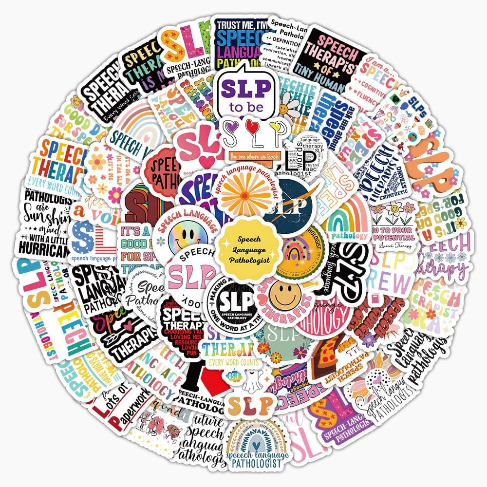 100Pcs Speech Language Pathologist Themed Waterproof Vinyl Stickers for Water Bo