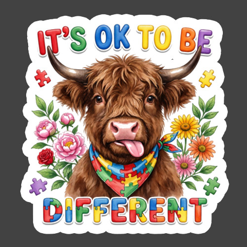 Highland Cow Sticker Vinyl Decal Autism Awareness Different Funny Cute