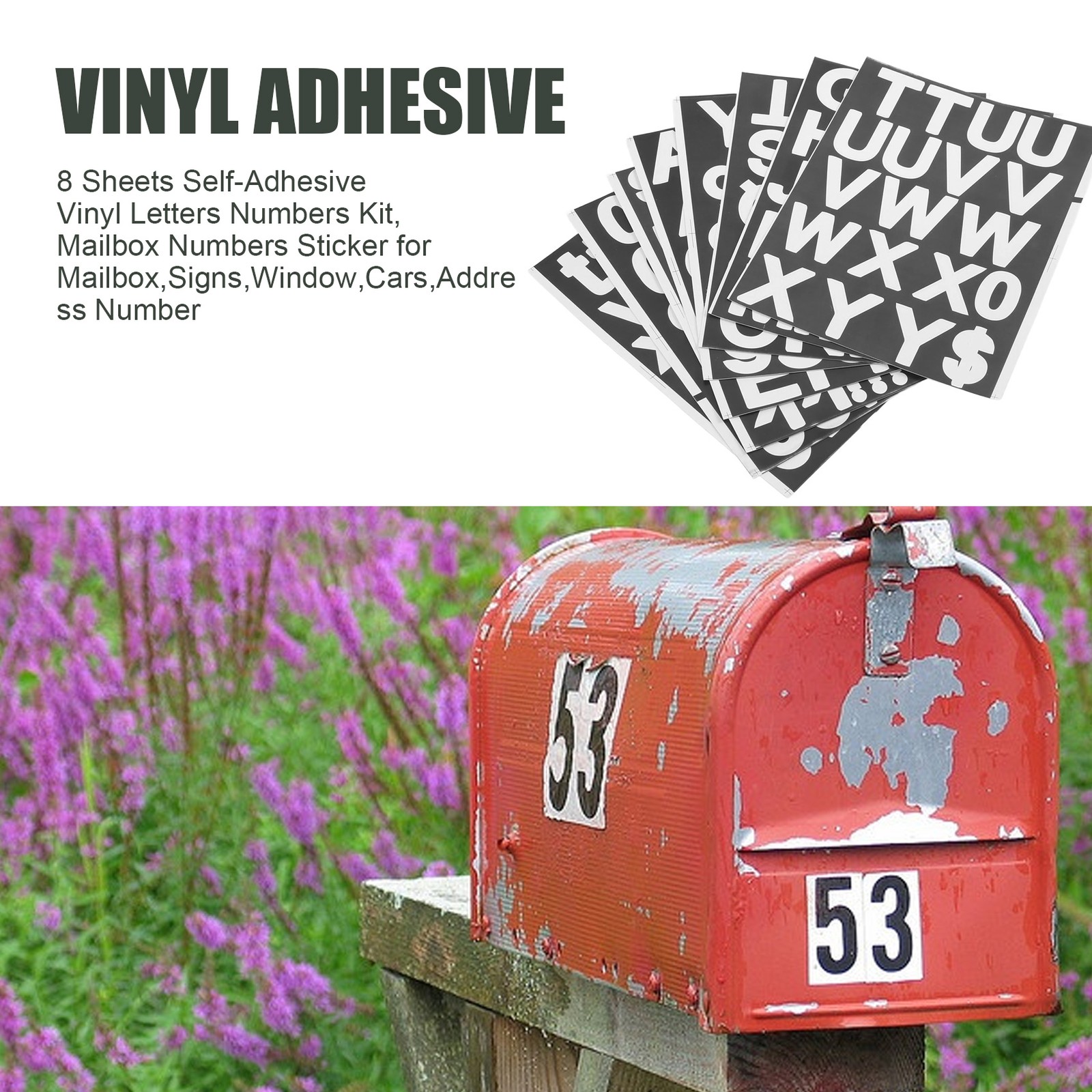8 Sheets Self-Adhesive Vinyl Letters Numbers Kit, Mailbox Numbers Sticker6649