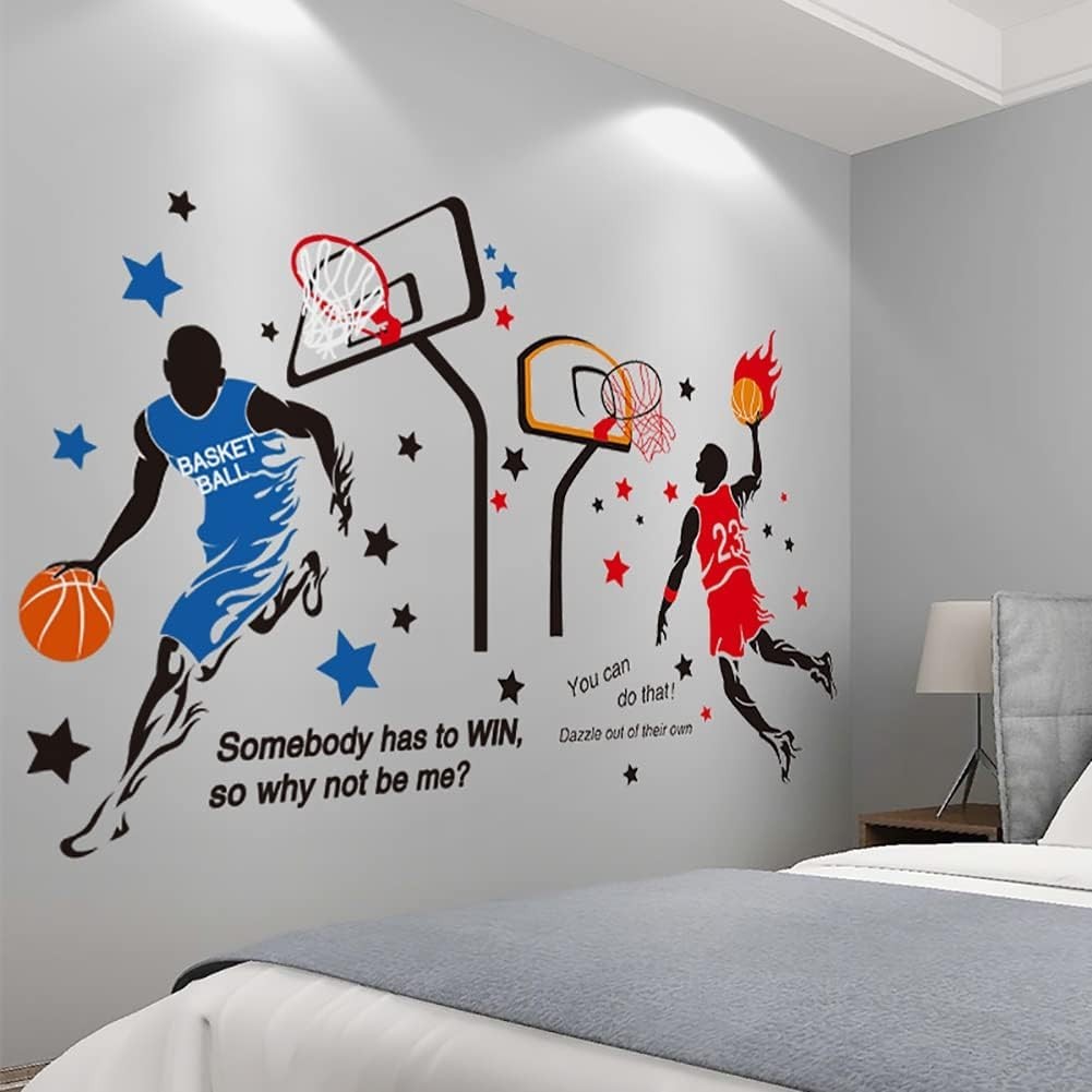 Removable 3D Basketball Slam Dunk Wall Decals – Sporty Room Decor for Boys