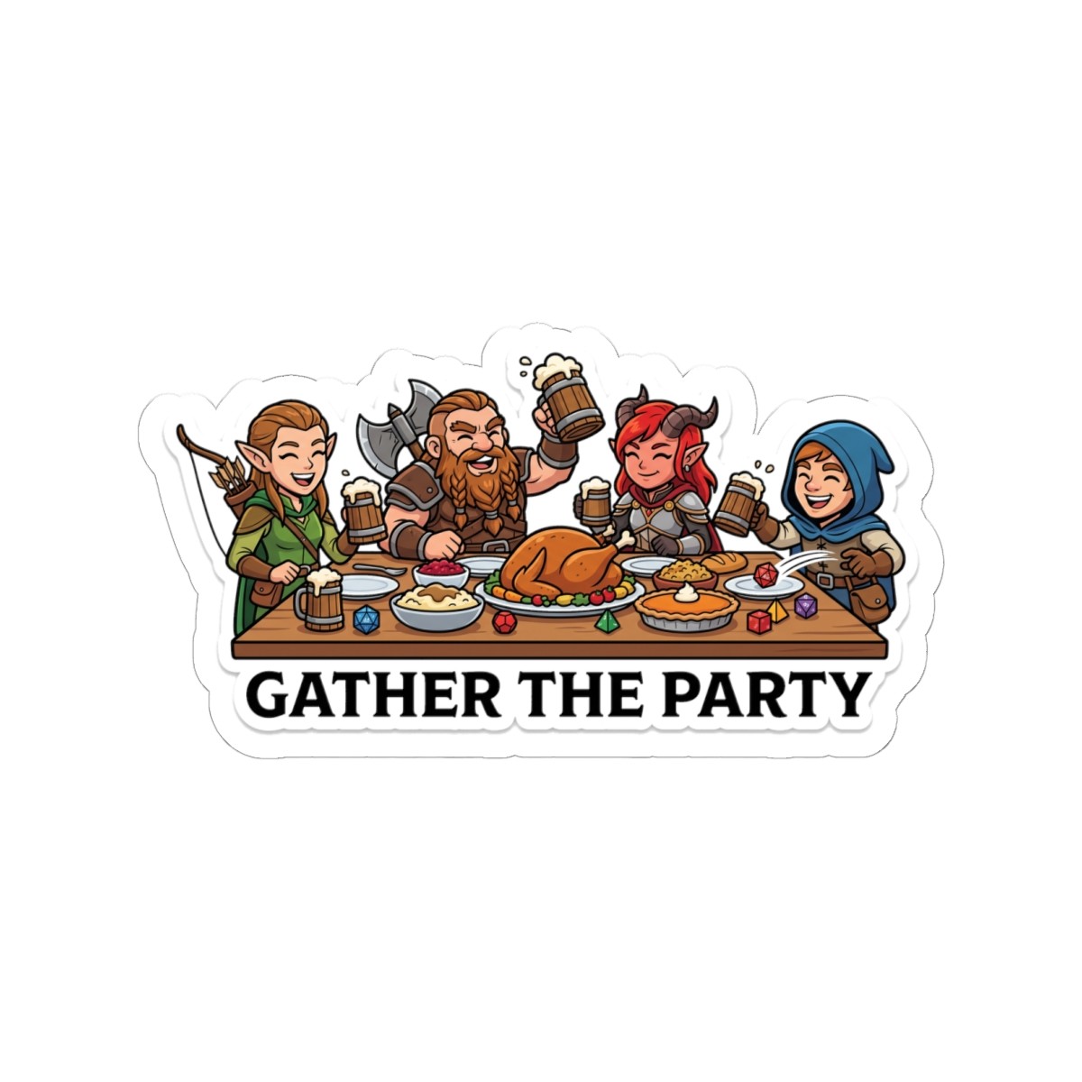 Gather The Party Thanksgiving Tabletop RPG D20 Dice Gamer Sticker