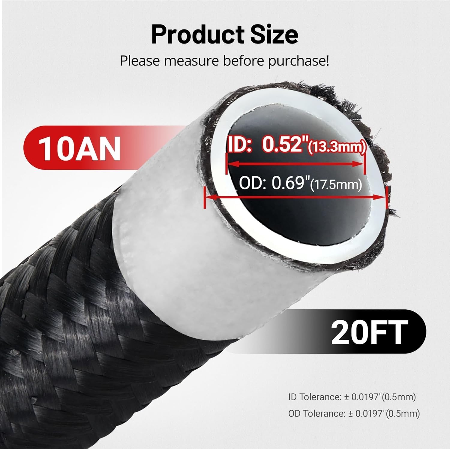 10AN PTFE Fuel Hose Line, AN10 Fuel Line E85 Nylon Braided 20FT Black