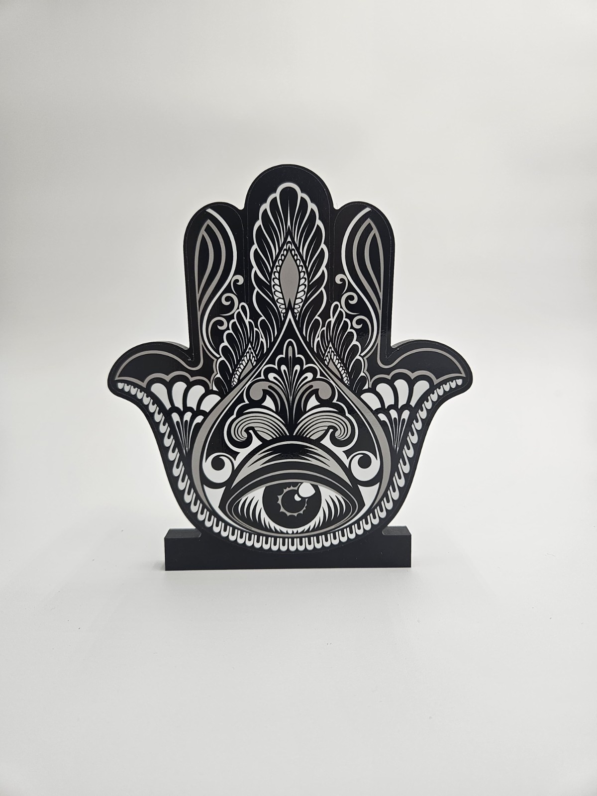 Hand of Hamsa in Acrylic Black and White 5.5" W x 7.25" H x .5 Thick