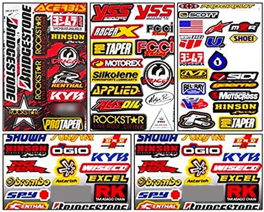 Set of 5 Motocross Dirt Bike Helmet Decal Kit Sticker Sheets #Su501