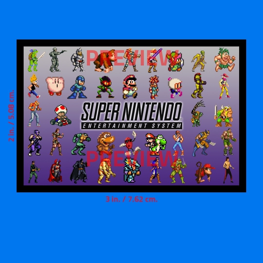 Super Nintendo SNES Sticker (MARIO KIRBY ZELDA) 2×3 in. Adhesive Photo Print