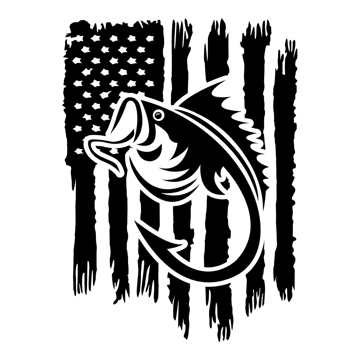 Distressed American Flag Bass Fishing Hook Fish Largemouth Decal Sticker