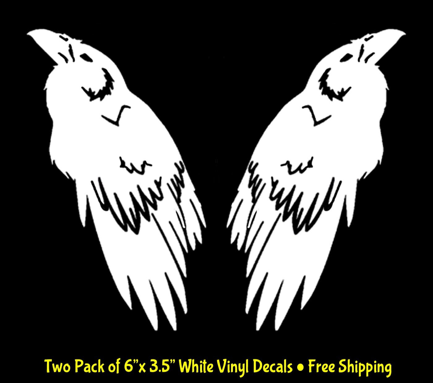 Tribal Raven Crow Two Pack of 6" White Vinyl Decals Car Truck Bumper Door Laptop