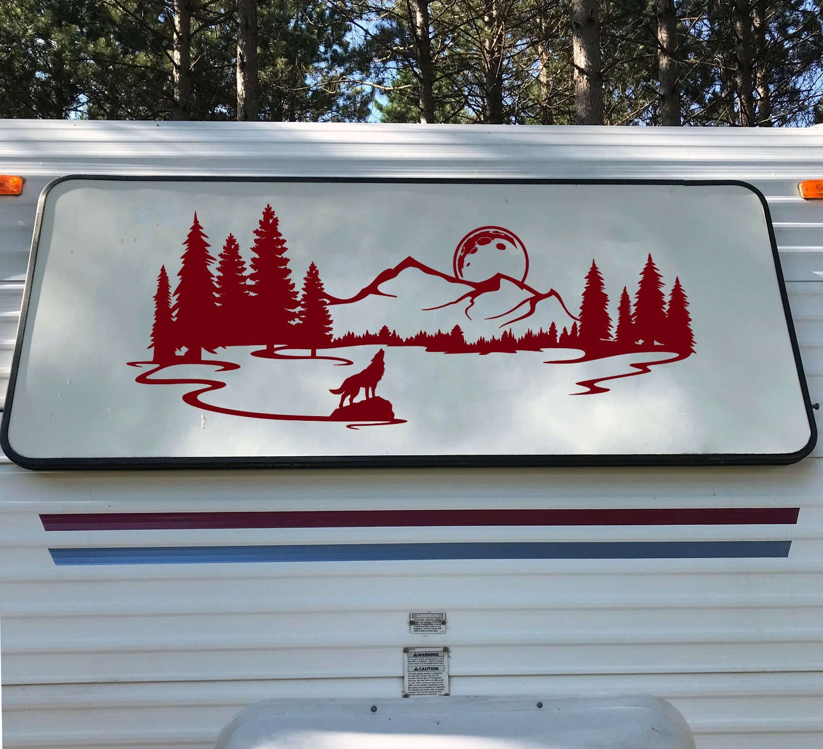 Wolf Mountain Moon Scene Vinyl Decal V2 | Trees RV Camper Trailer | Sticker