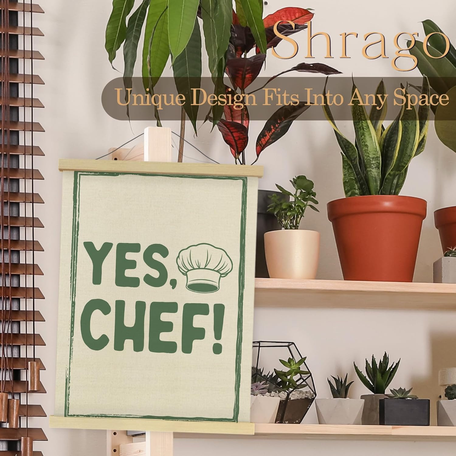 Shrago Yes Chef Wall Art, Vintage Green Chef Cooks Quote Poster Hanger Frame …