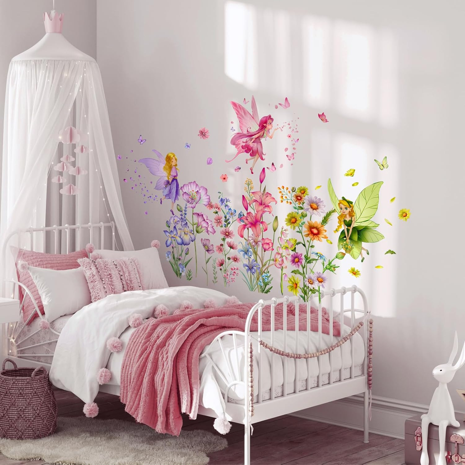 Flower Fairy Wall Stickers Butterfly Girl Wall Decals Removable Vinyl Wall Art S