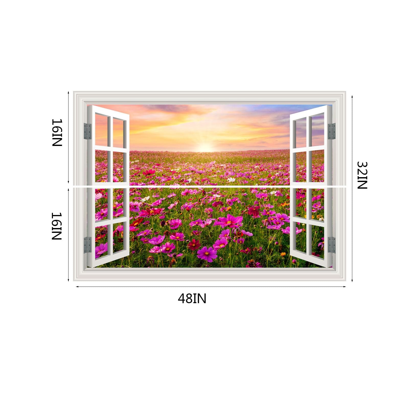 Fake Window Wall Sticker Sunset Pink Flower Garden Poster Picture Open Office…