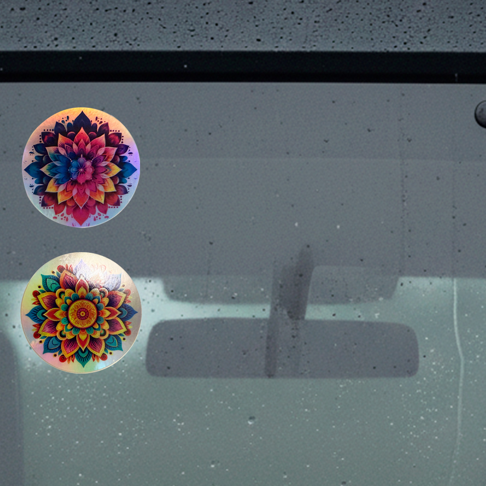 Colorful Mandala Sticker Holographic Floral Decal Aesthetic 2in 2 Pack