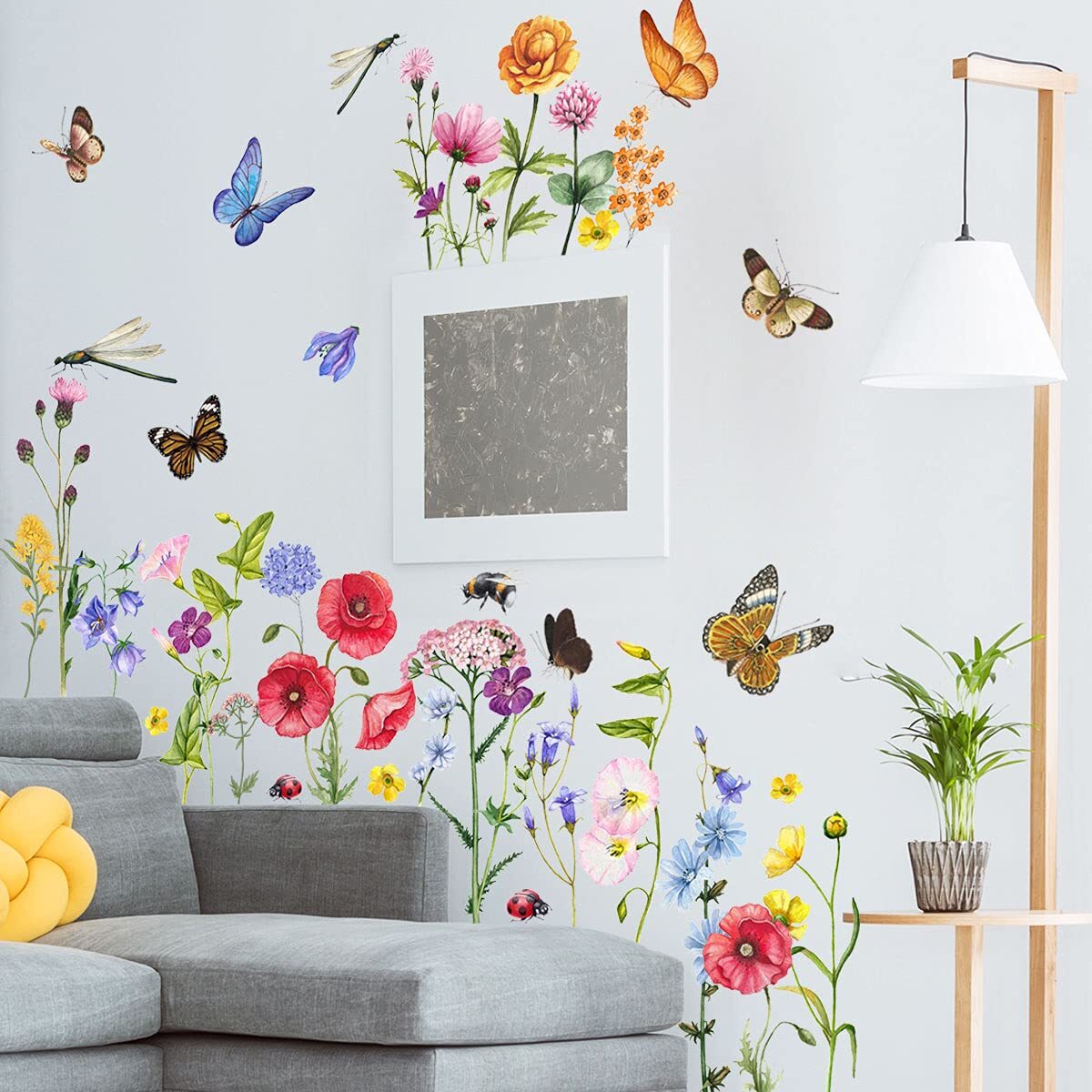 6 Pieces Flowers Wall Decals Vinyl Flowers Wall Stickers Removable Wall Art