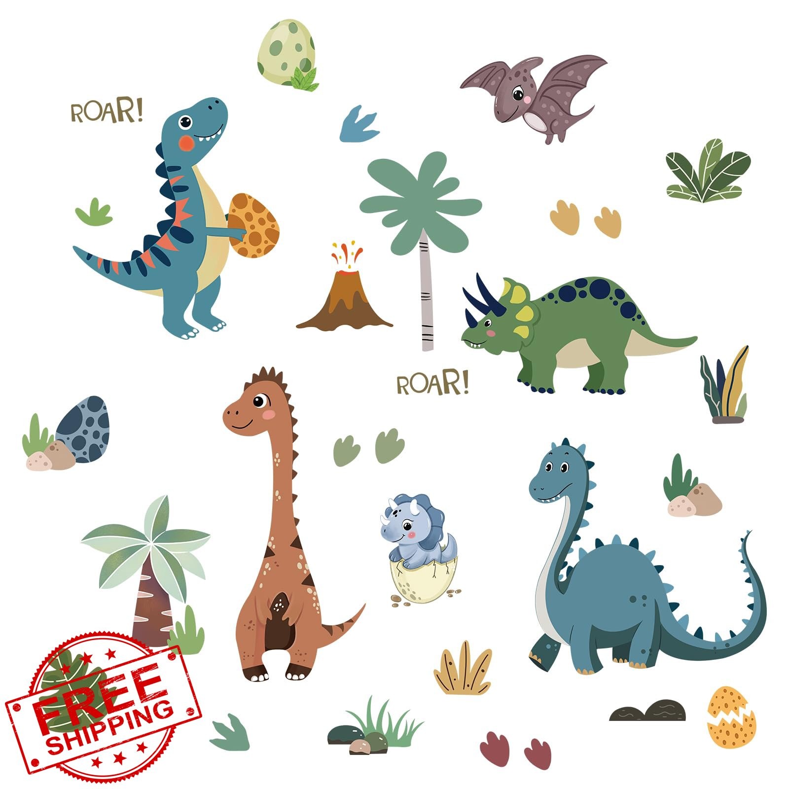 FUFUQUARE Dinosaur Palm Tree Wall Decals Green