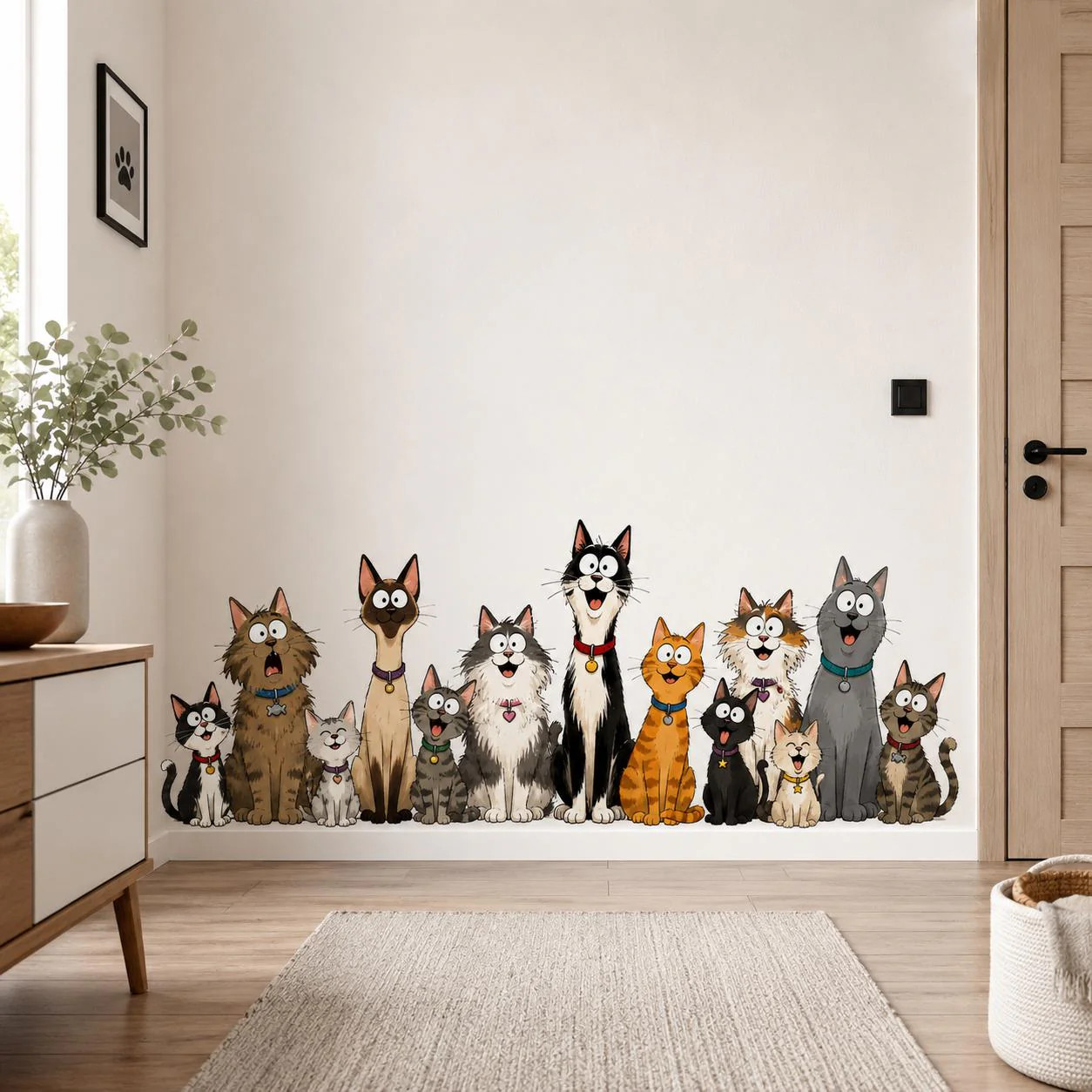 Funny Cat Group Wall Vinyl Decal | Cartoon Kittens Lineup Sticker