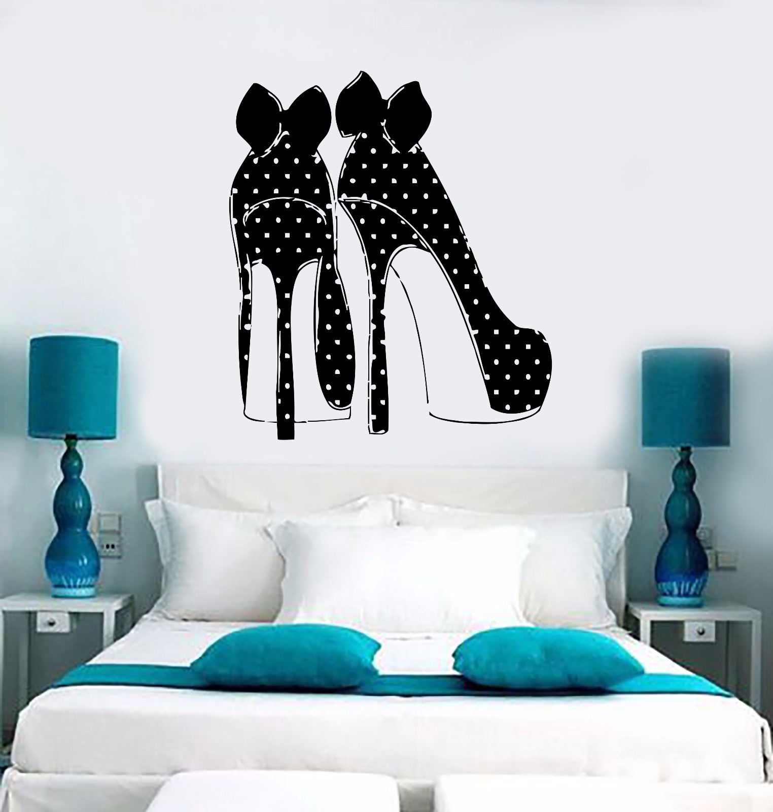 Wall Stickers Vinyl Decal Sexy High Heel Shoes with Polka Dots and Bows EM504