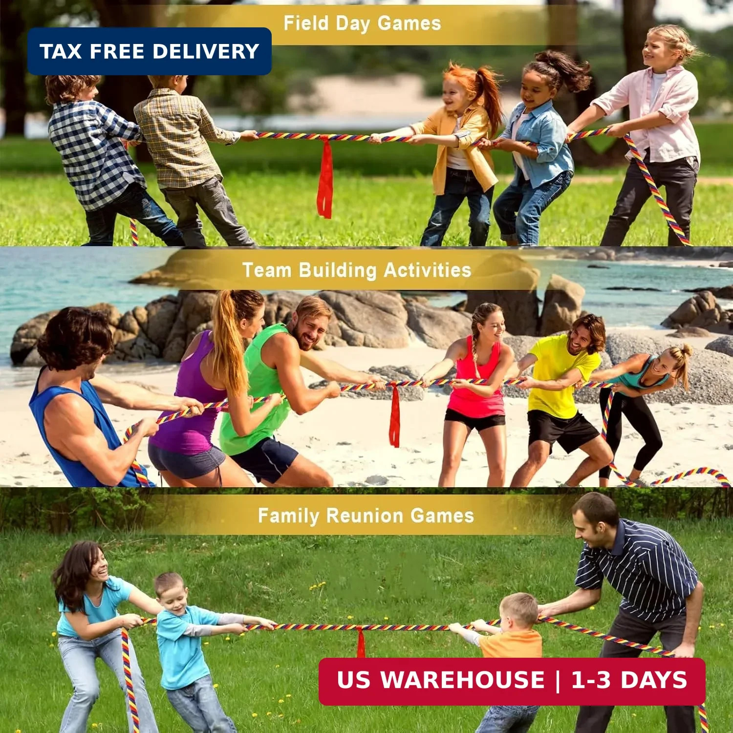 Tug of War Rope for Kids and Adults,20/40/60FT Tug a War Rope for Outdoor Games