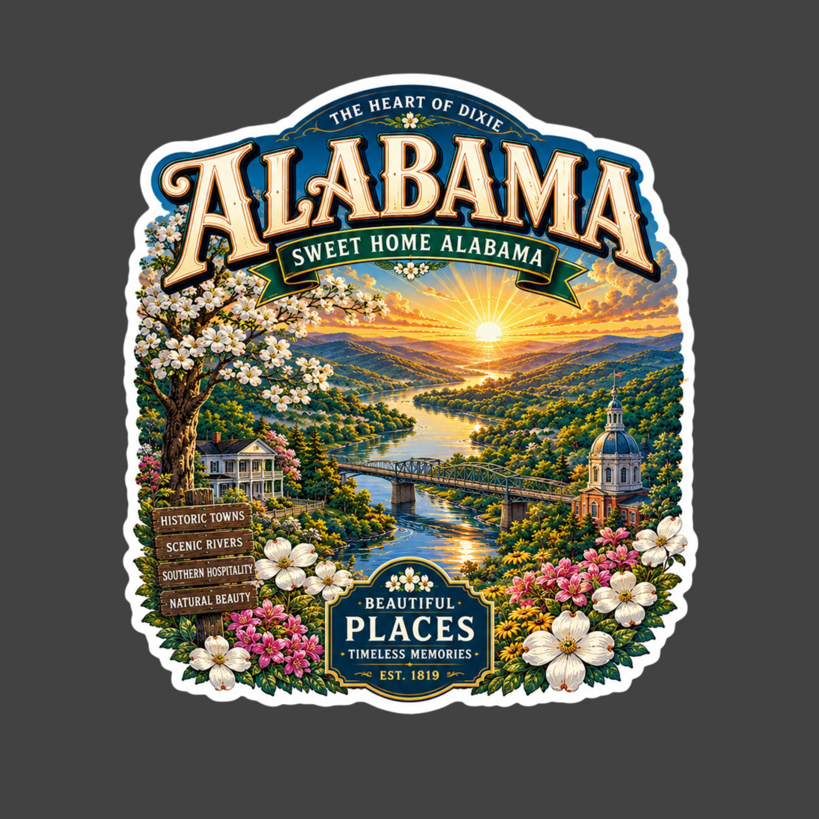 Alabama Sticker Vinyl Decal Sweet Home Alabama River Valley Travel Souvenir