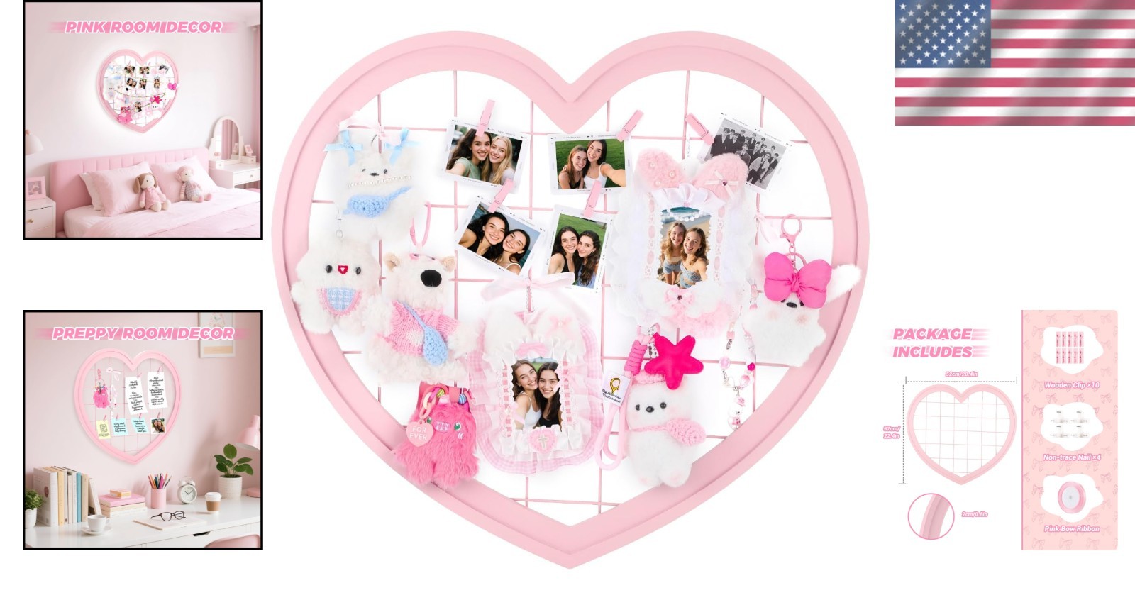 Stylish Heart-Shaped Wire Wall Grid Panel for Photos – Perfect for Teen Rooms