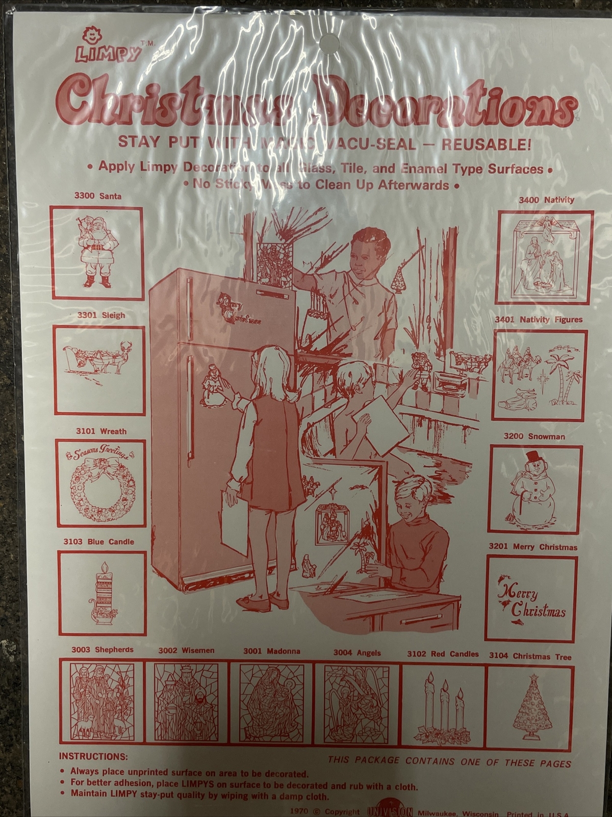 Christmas Vintage Snowman Window Cling 1970