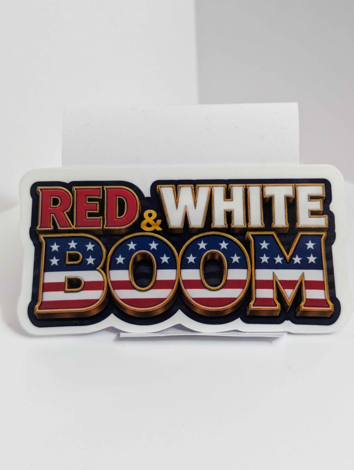 STICKER RED WHITE BOOM July 4th Firework Glossy Vinyl USA Decal