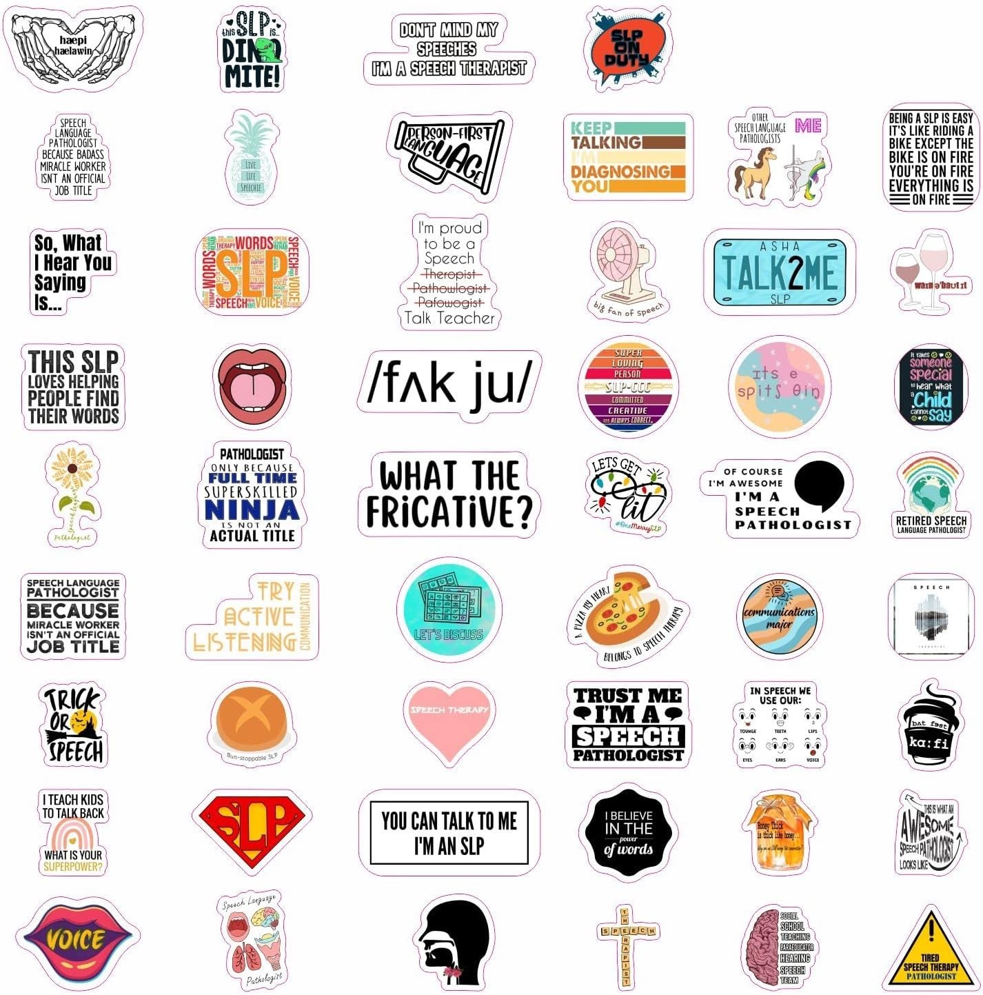 100 Fun SLP Stickers – Waterproof Vinyl – Perfect for Speech Therapy Gifts