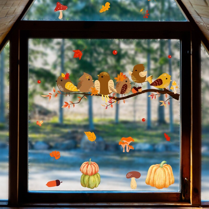 Cute Birds Static Window Stickers Decal Glass Home Furniture PVC Pumpkin