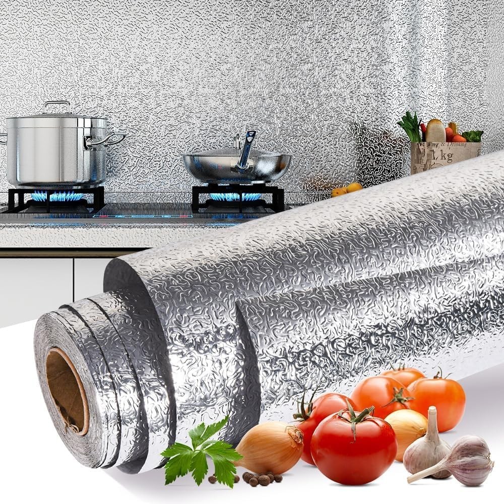 Papel adhesivo aluminio cocina protector contra aceite y agua 15.7×118/15.7×394