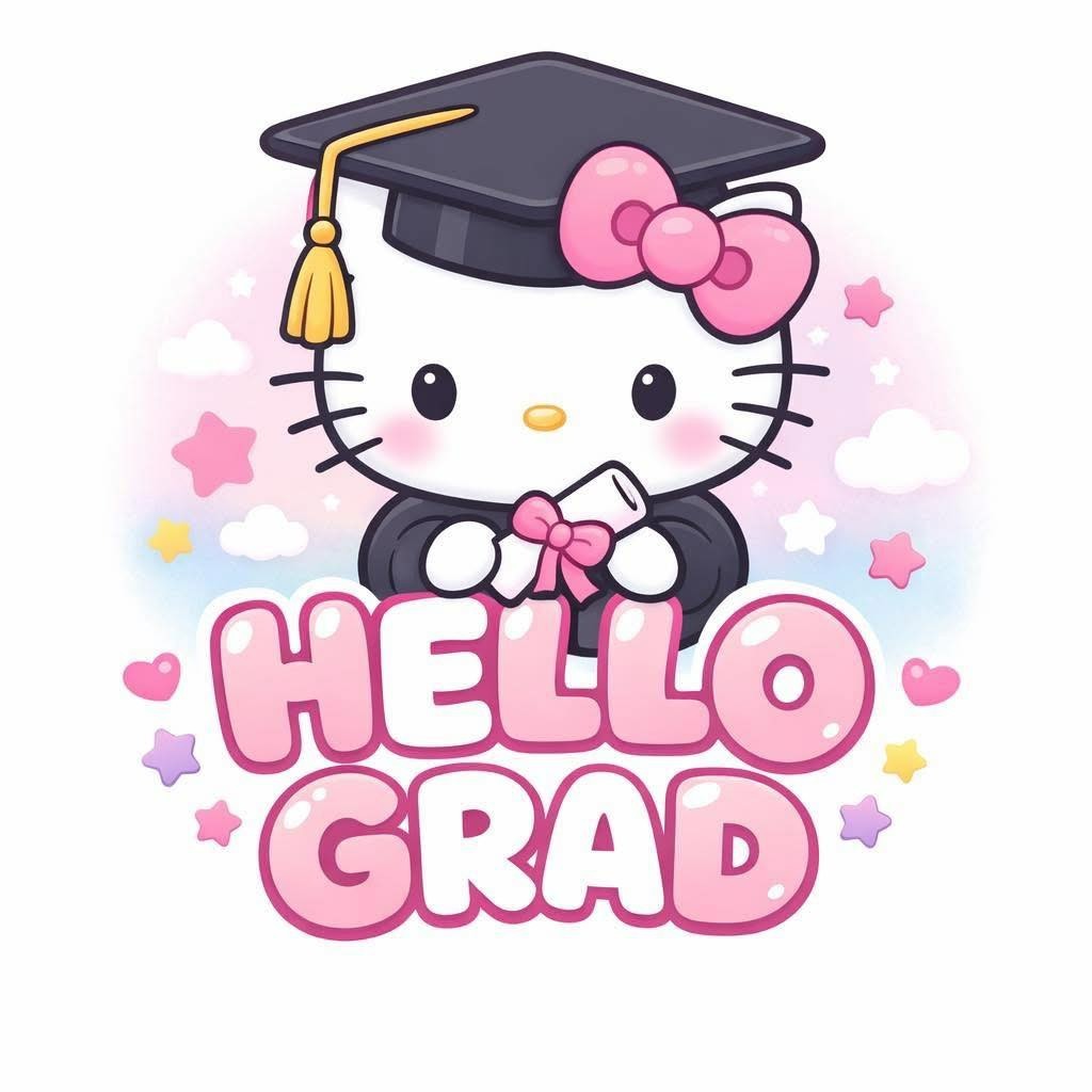 Hello Grads Kitty Sticker Decal Laptop Wall Mirror Cup Tumblr Locker