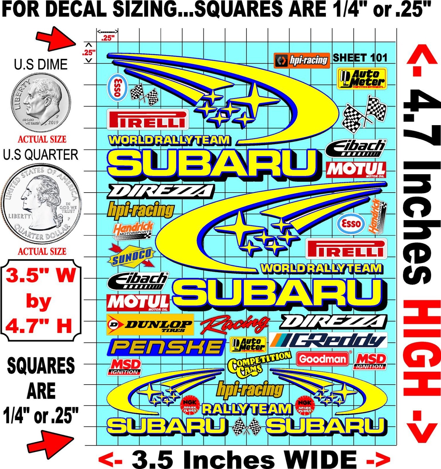 White Vinyl Sticker Sheet 101 f1subaru-R/c Model Decal fits 1/24-1/16 Scale CUT