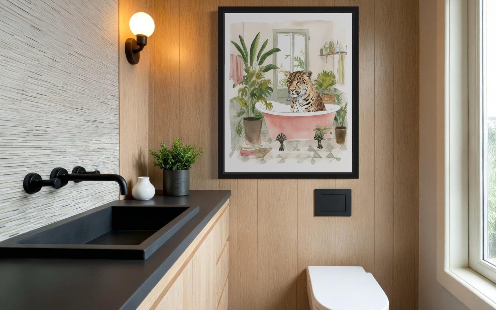 Leopard 1 Wall Art Poster Print, Animal Bathtub Pictures Restroom Wall Art Pa…
