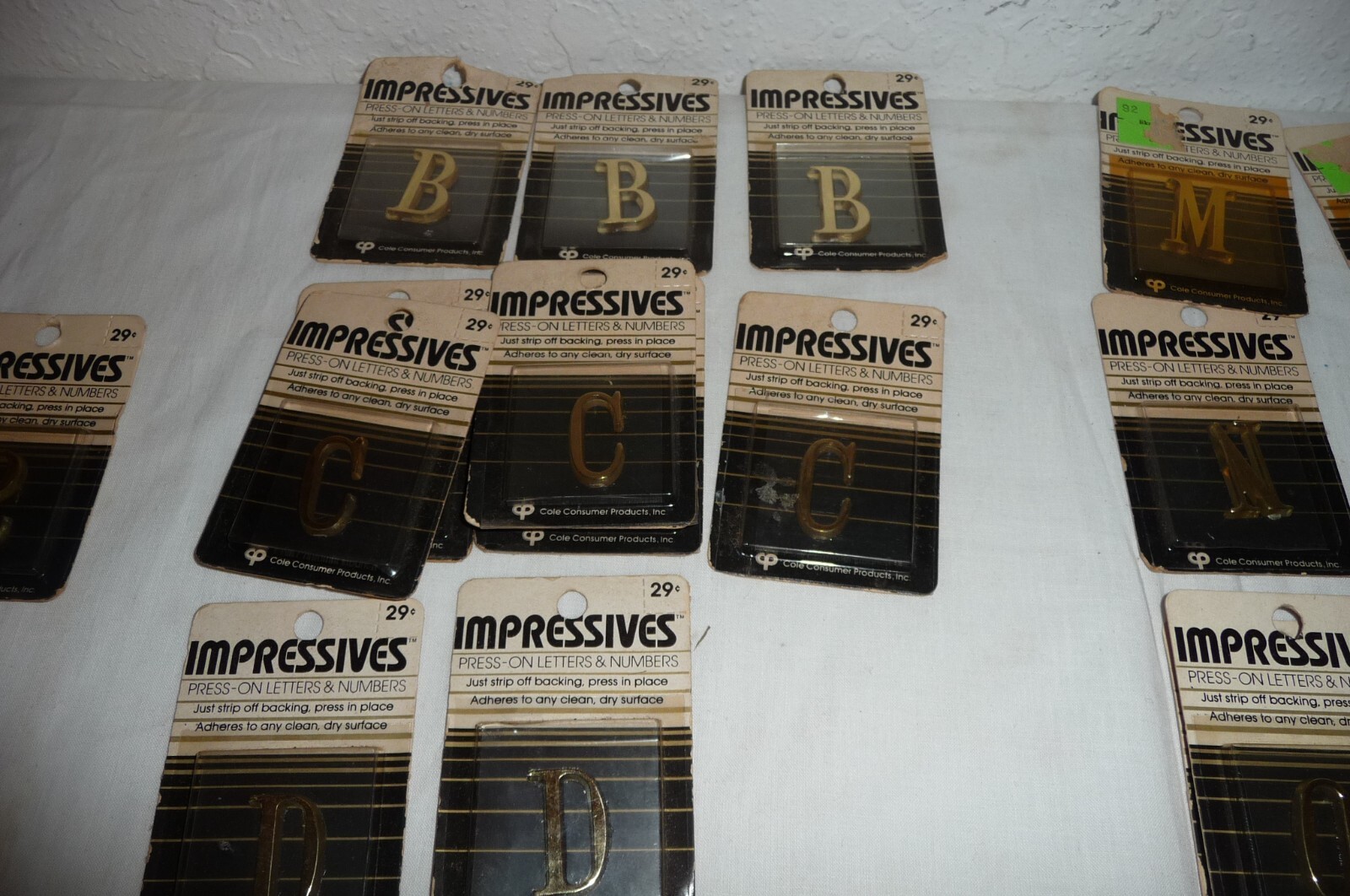 Lot 102 NEW VTG 80’s Moderne Impressives Press-on letters & numbers GOLD Brass