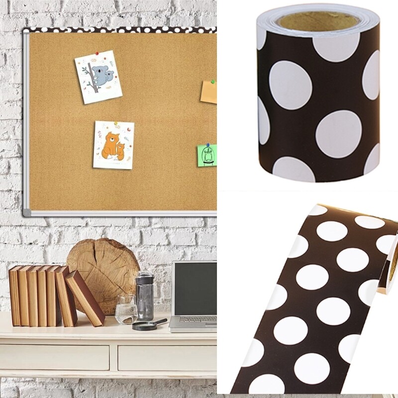 32.8ft White Black Dots Border Trim Wall Sticker for Chalkboard Party Decoration