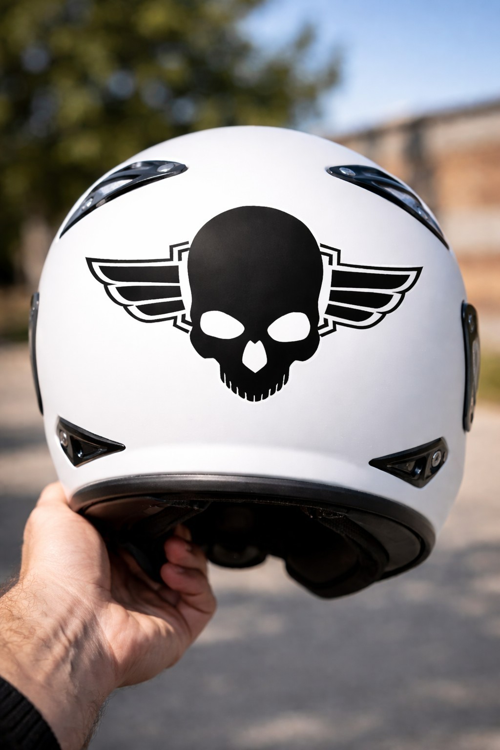 Winged Skull Military Biker Decal – Off‑Road Motocross Motorcycle Helmet Sticker