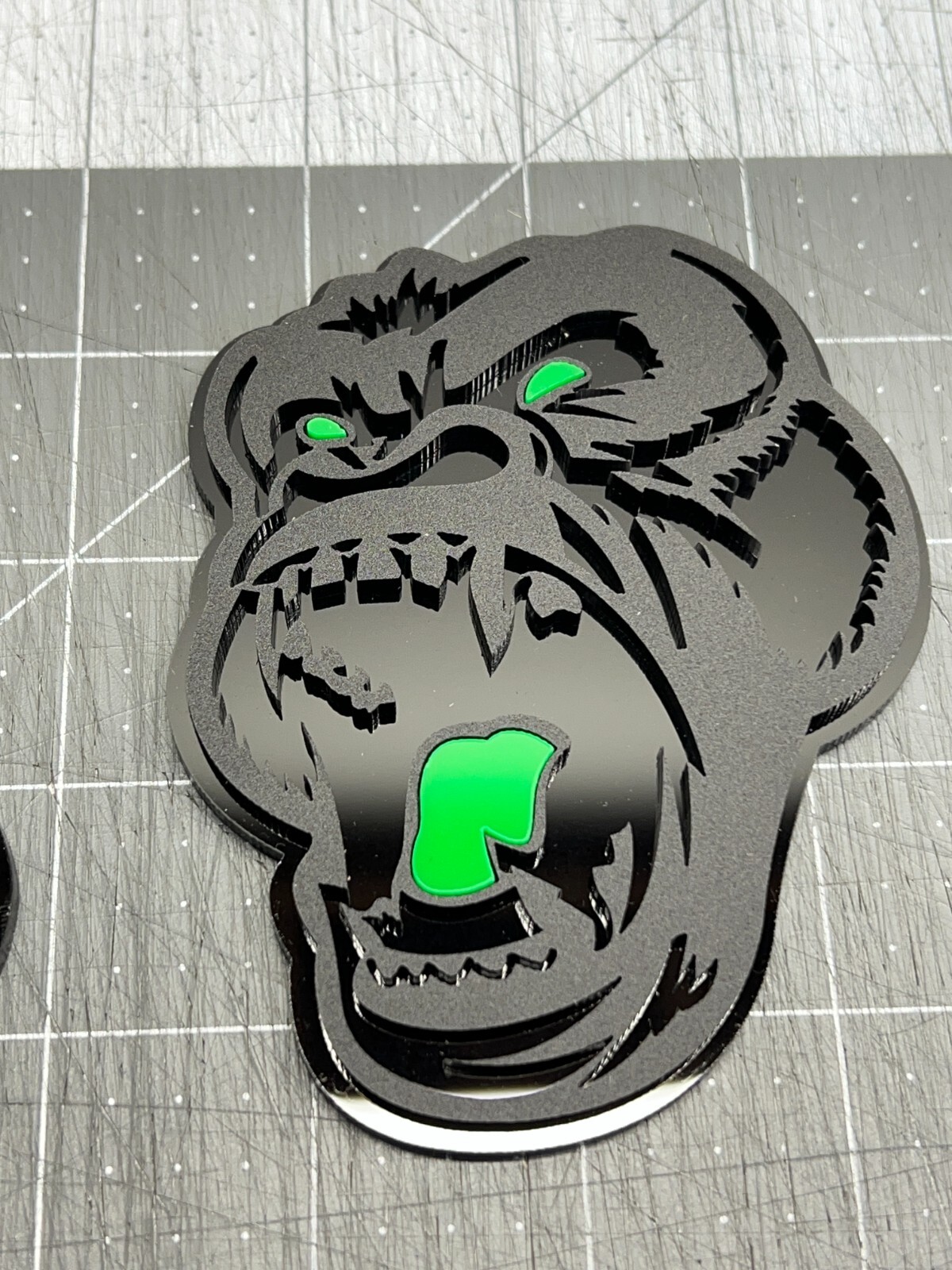Angry Gorilla Green Eye Car Truck Emblem Badge Matte Black /Black Custom PK of 2