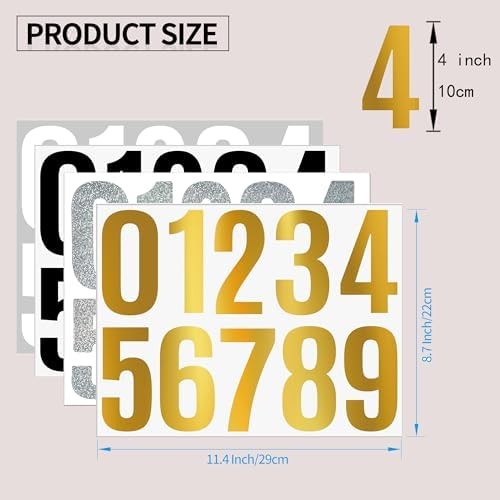 4 Inch Large Size Number Stickers, 5 Sheets Self Adhesive House Numbers for Mail
