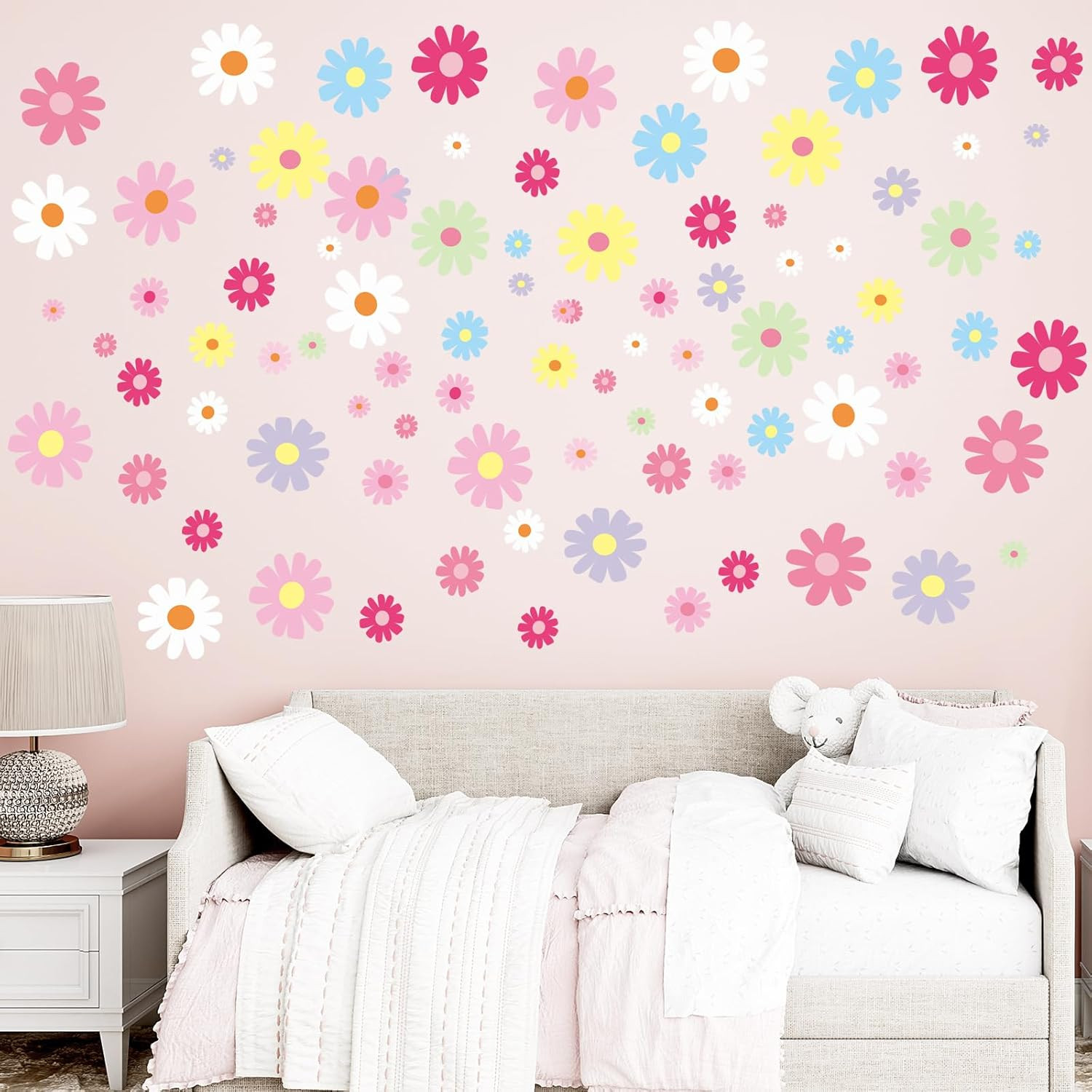 12Sheet Daisy Wall Decals, 180Pcs Cute Flower Wall Decals, Flower Vinyl Walls De