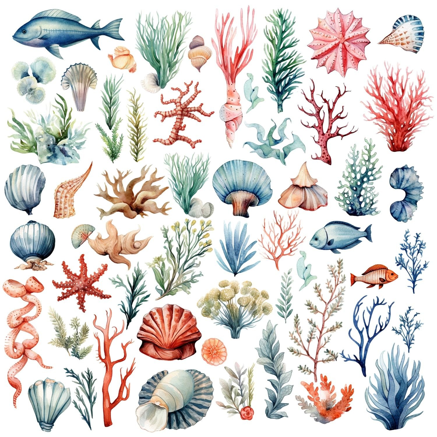 Watercolor Ocean Plants Wall Stickers Under The Sea Seaweed Wall Decal DIY Na…