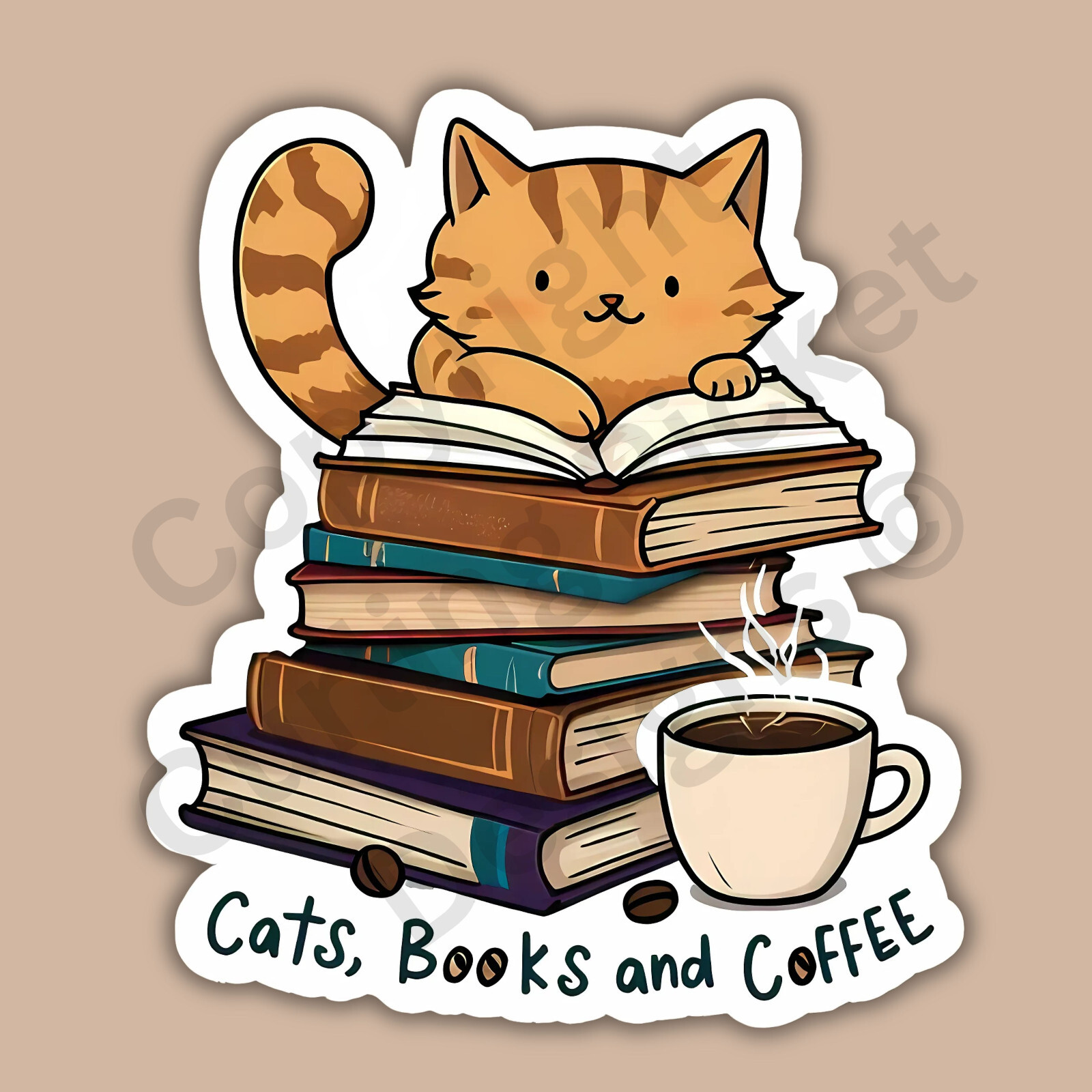 Cats Books And Coffee Cafe Snuggle Brew Cute Funny 3" Vinyl Sticker
