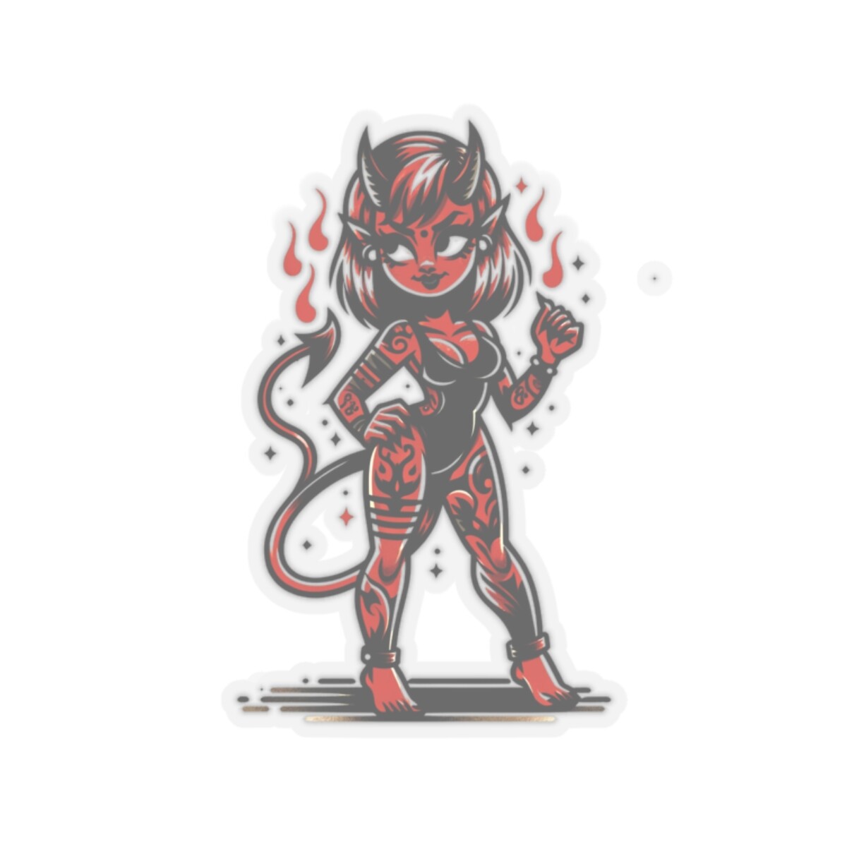 Vintage Style Sticker Devil Babe Sienna Flame Skater Girl Punk Tattoo Streetwear