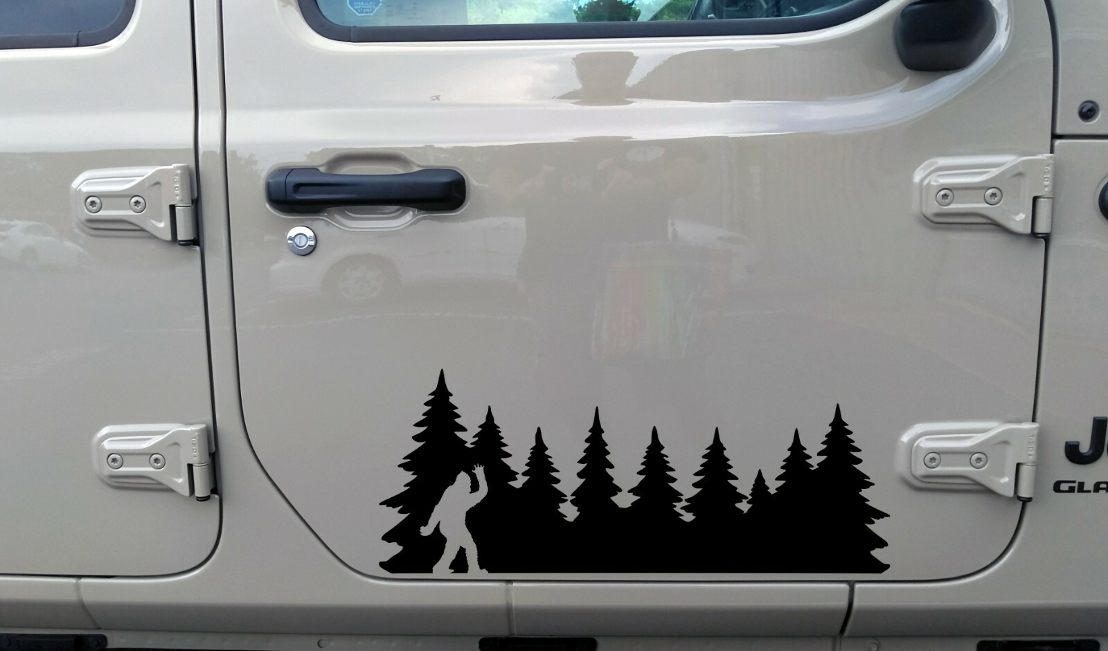Bigfoot in Trees Waving Hello V2 Vinyl Decal – Sasquatch Forest Line PNW Die Cut