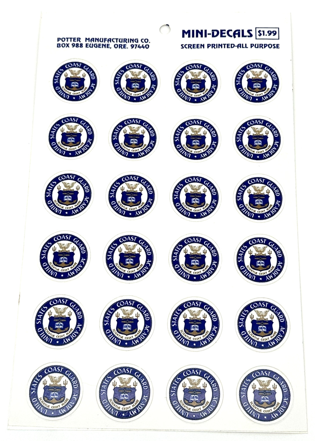 Vintage US Coast Guard Mini Decals Full Sheet Potter Manufacturing USA