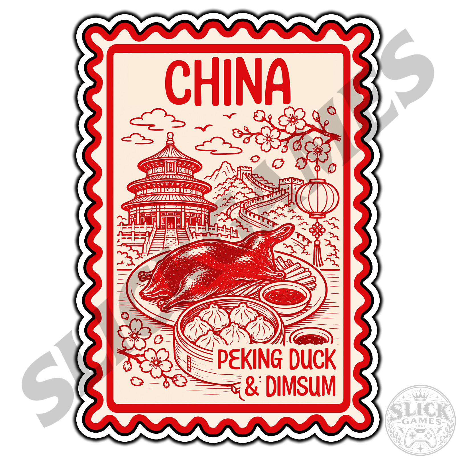 China Peking Duck & Dimsum Travel Postage Stamp Sticker #1Waterproof Vinyl Decal