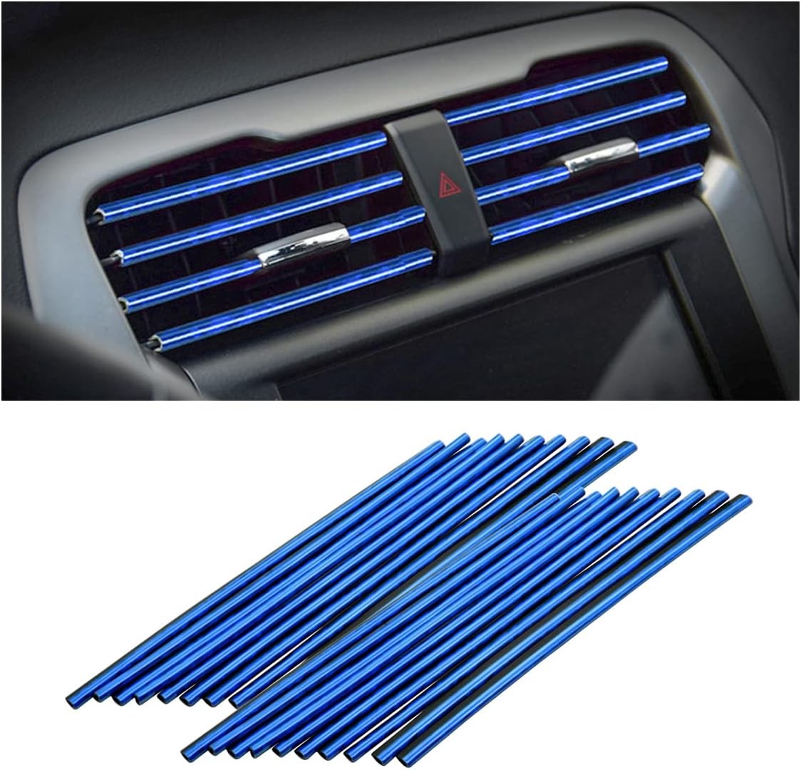 20PCS Car AC Vent Trim Strips, Ice Blue, Bendable Waterproof Air Vent Decoration