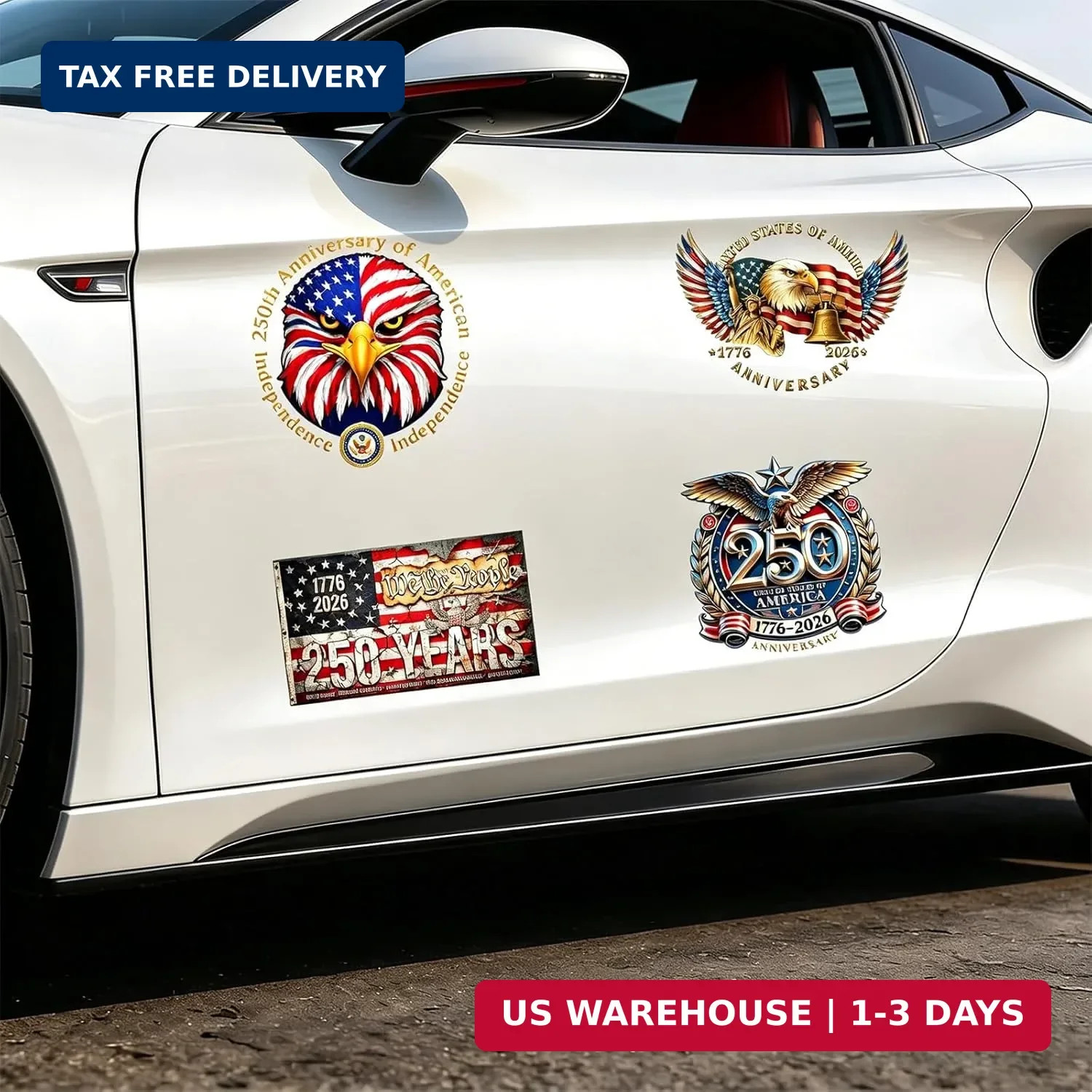 4 pcs 250th Anniversary USA Car Decal Sticker,1776-2026 Patriotic Vinyl Sticker,